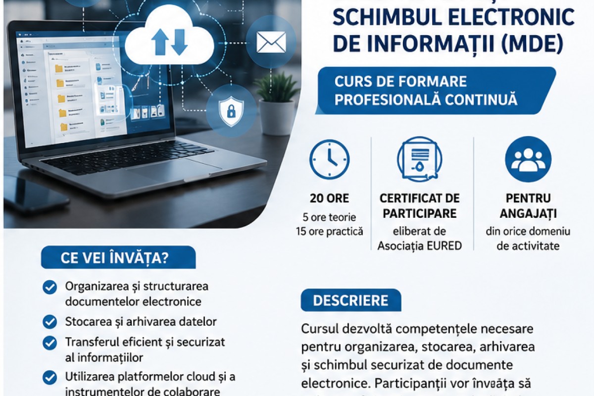 Începerea cursului de „Competențe digitale – Managementul documentelor electronice și schimbul electronic de informații (MDE)” la Vladimirescu, jud. Arad!