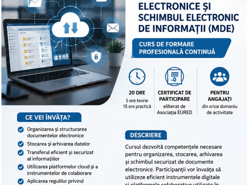 Începerea cursului de „Competențe digitale – Managementul documentelor electronice și schimbul electronic de informații (MDE)” la Vladimirescu, jud. Arad!